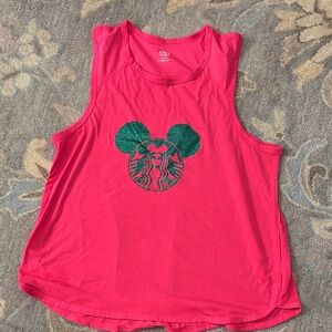 Athletic Works Vibrant Pink Tank with Green Design Mouse Ears